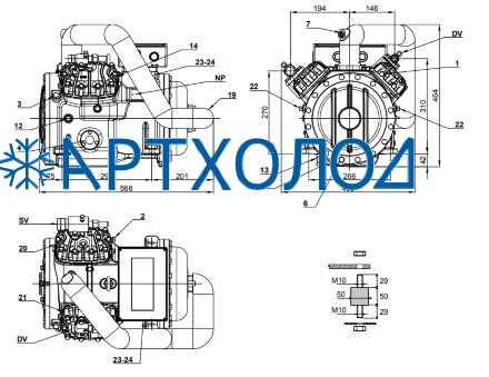 Двухступенчатый компрессор 2Z30-102.51Y (R-404A, R-507, R-134a, R-407C LBP) Frascold